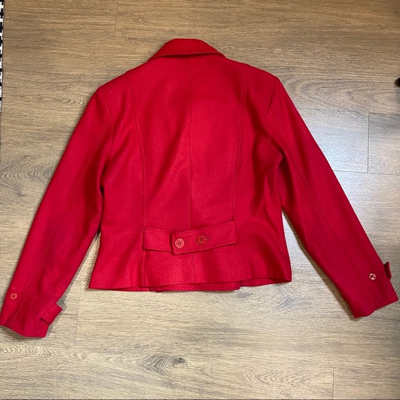 Red Wool Anne Taylor Cropped Pea Coat Size M - Picture 3 of 16
